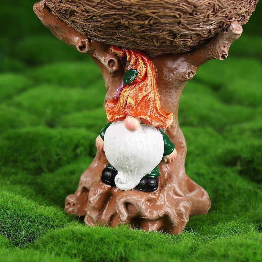 Resin Bird Feeder Dwarf Design Bird Water Bowl Fairy Garden Decoration Art Statue  Outdoor
