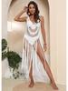 Hand-Crocheted European-American Beach Cover-Up Dress with Tassel and Hollow-Out Design