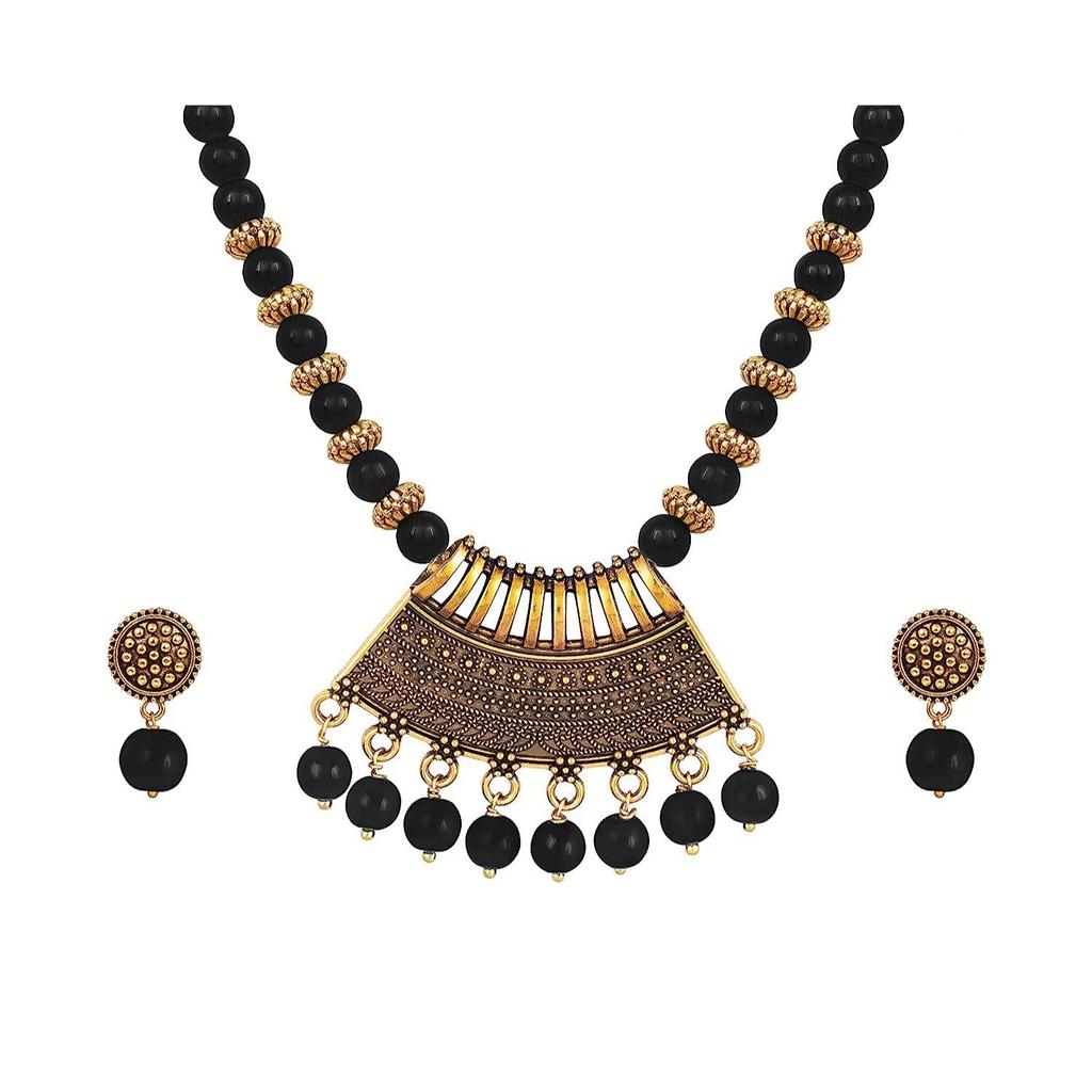 Jewellery for Less Stylish Gold Plated Antique Semi-Circle Pendant Beaded Tribal Necklace