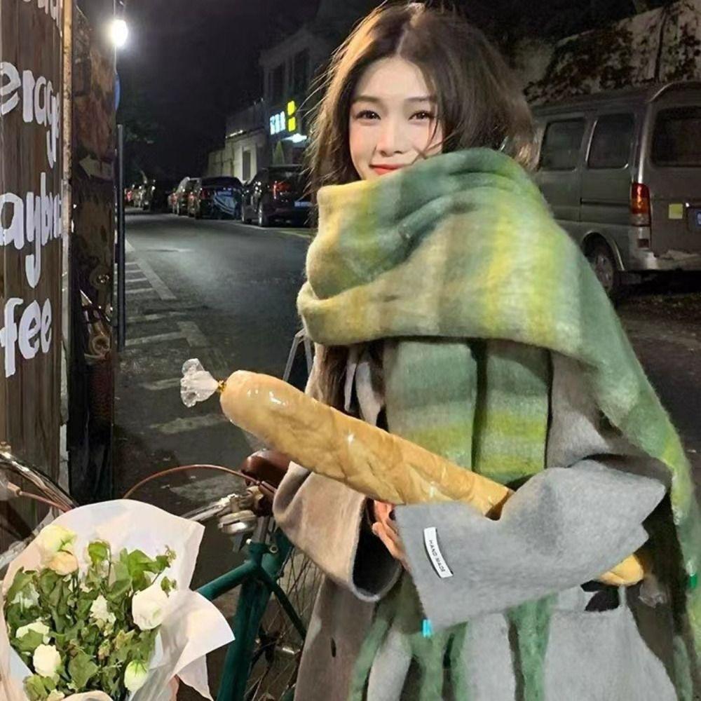 Tassel Strip Wool Scarf Plush Long Shawl Windproof Winter Cashmere Scarves Girl