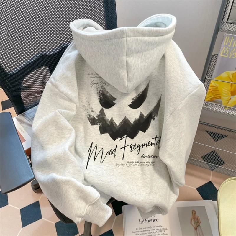 Unisex Oversized Hooded Sweatshirt With Letter Print Fleece-Lined Warm Casual Top Winter