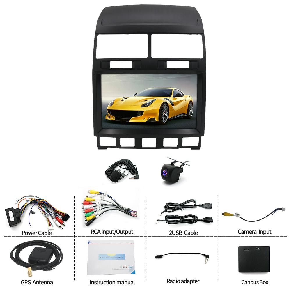 Android 13 Car Navigation 9 Inch Built-in Carplay + Android Auto/4 + 64G + AHD Camera + Microphone for 03-10 Volkswagen Touareg