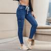 Women's Skinny Trendy Jeans Distressed Stretchy Denim Pants Elastic Waist Drawstring Denim Trousers