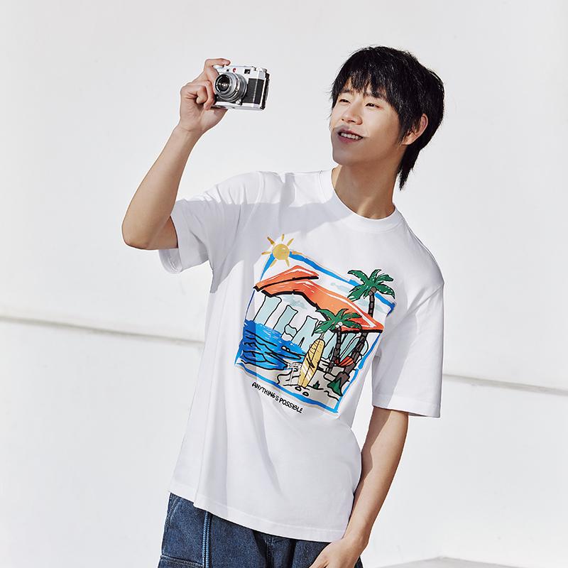 Li-Ning Крутая и удобная футболка с круглым вырезом и коротким рукавом с нарисованным вручную узором, мужские топы, стандартная белая AHSU713-2