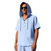 Мужская летняя свободная футболка-henley с капюшоном и коротким рукавом