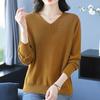Spring Autumn Women's V-Neck Knitted Sweater Loose Solid Pullover Knitwear Thin Rhinestone Knit Top