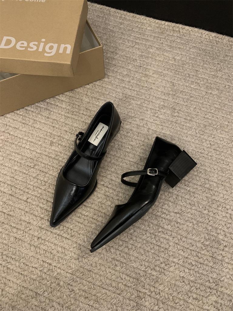 Туфли Мэри Джейн в стиле ретро на толстом каблуке, женские, модные, с острым носком, женские, удобные, офисные туфли-лодочки