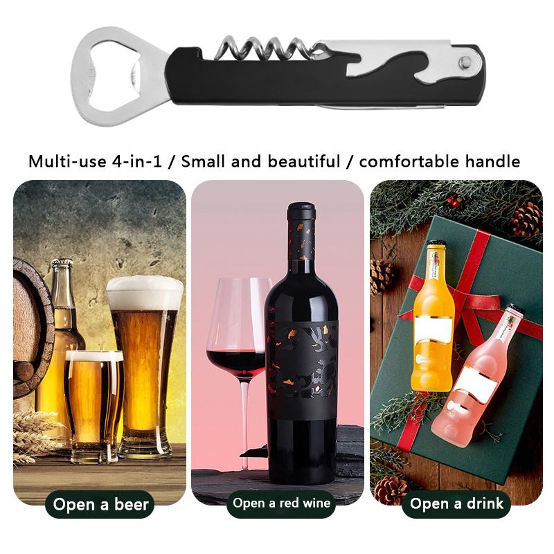 Портативный простой штопор для вина Мини-штопор из нержавеющей стали Металлический штопор для бутылок Двойной шарнирный уличный штопор для вина Открывалка для пива