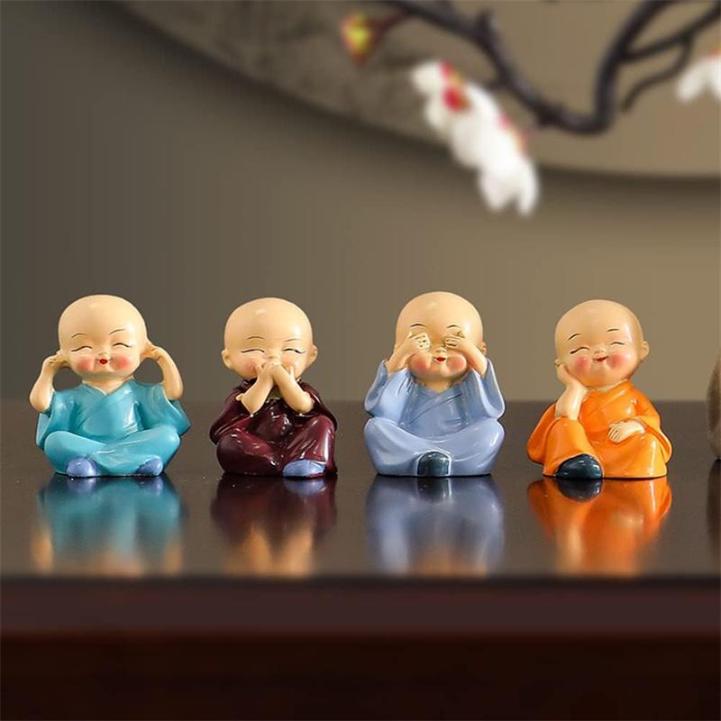 4 шт. 1 комплекта статуэток младенца Будды, кунг-фу, монаха, статуэтки, автомобильные аксессуары