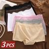 3Pcs Women's Cotton Boxers Panties Seamless Lace Satin Underwear Female Briefs Cozy Lingerie Sports Intimate Underpants S-XXL