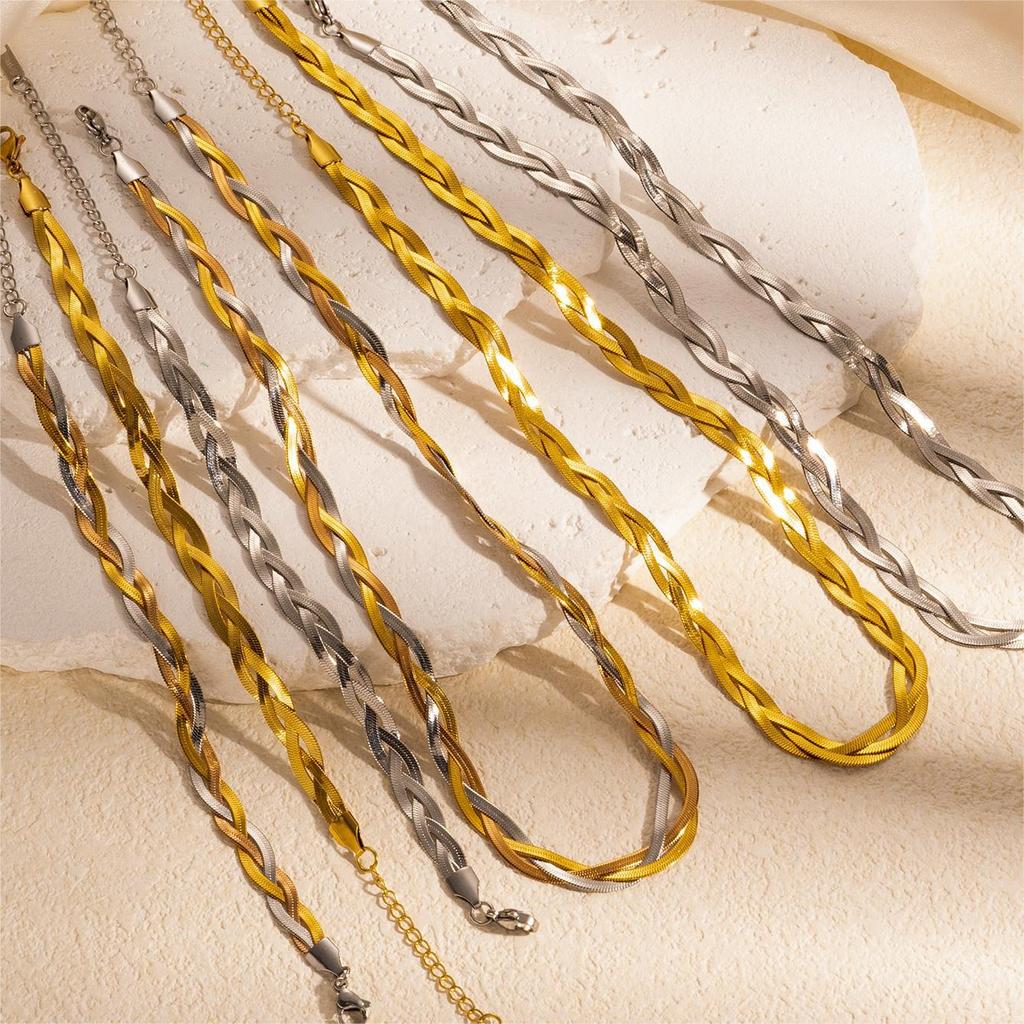 Европейский и американский легкий роскошный комплект из позолоченной титановой стали с витой цепочкой и браслетом