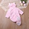 Baby Coral Fleece Hooded Long-Sleeve Warm Jumpsuit for Autumn/Winter