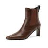 Cow Leather Winter Square Toe High Heels Modern Boots Women Slip On Retro Elegant Women Ankle Boots
