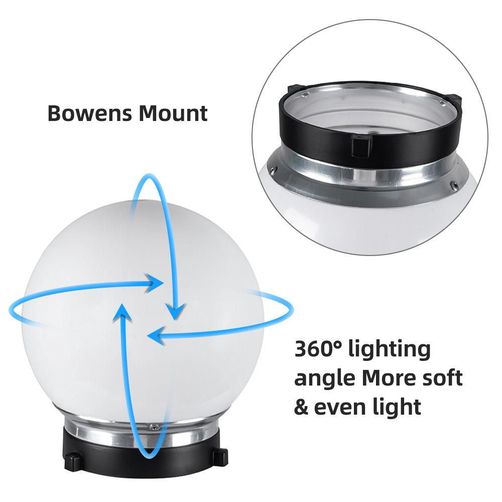 15cm 6in Soft Light Ball for Photography Translucent Diffuser Ball Flash Light Ball Diffuser Dome with Bowens Mount