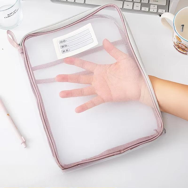 A4 Stationery Storage Bag Double-layer Mesh Zipper Bag Large Capacity Organizer Folders School Office Supplies Stationary Bag