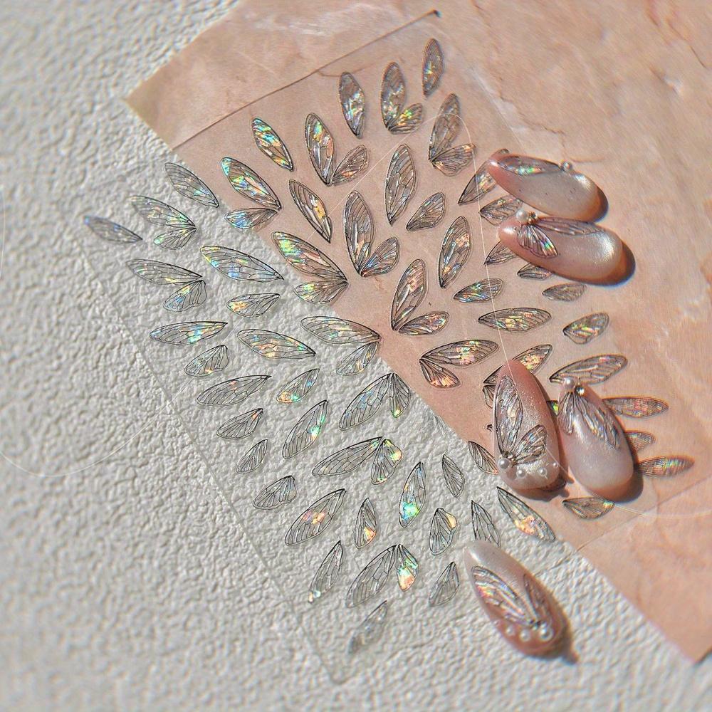 1 шт. Наклейки для дизайна ногтей «Крылья бабочки» - Полупрозрачный сказочный дизайн, самоклеящиеся наклейки для DIY украшения ногтей, тема фэнтези, аксессуары для нейл-арта