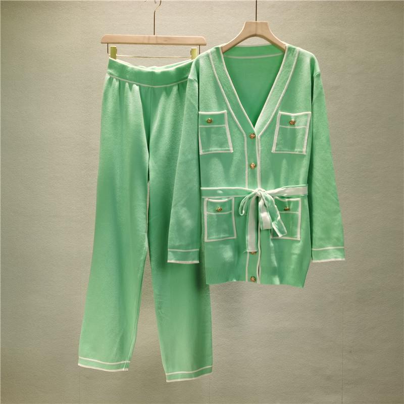 Autumn and Winter Women's Knitted Suit Cardigan Wide Leg Pants Suit Temperament Fashion Two-piece Set