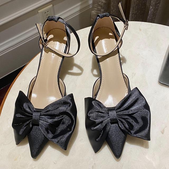 Летние женские атласные босоножки на высоком каблуке 7 см, женские атласные туфли с острым носком на низком каблуке, элегантные шелковые туфли с бантом для свадебной вечеринки