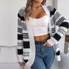 Женский осенне-зимний повседневный свитер в контрастную полоску с карманом и длинным рукавом, кардиган, пальто
