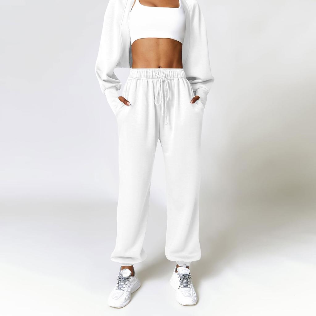 Женские эластичные повседневные брюки с высокой талией и широкими длинными штанинами с карманами