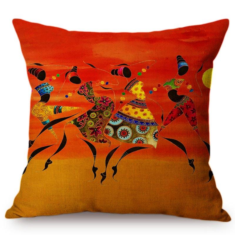 Abstract Africa Impression Dancing Africa Women Home Decor Throw Pillow Case Gold Sunset Oil Painting Art Gallery Cushion Cover