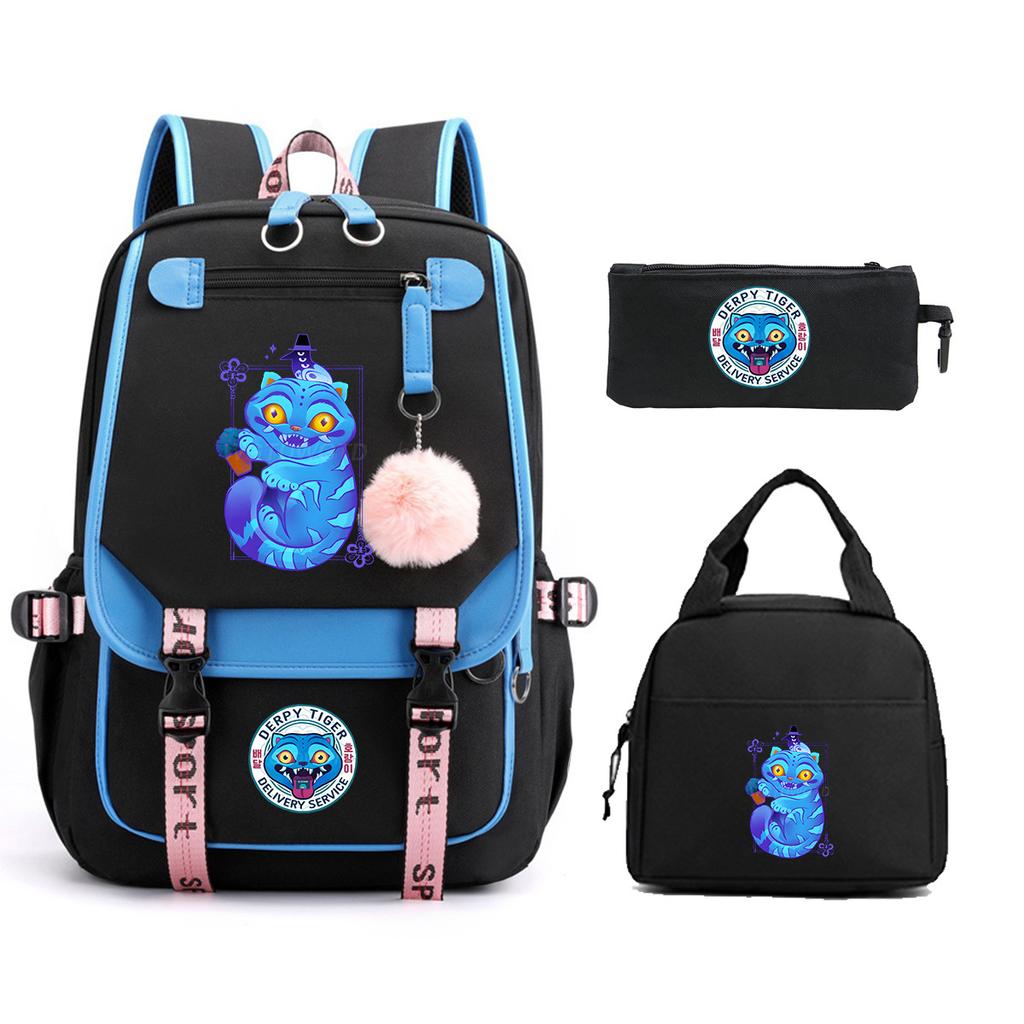 Animation Cartoon Peripheral Printing Backpack Casual Children'S Meal Bag Pencil Bag Three-Piece Set Student Schoolbag