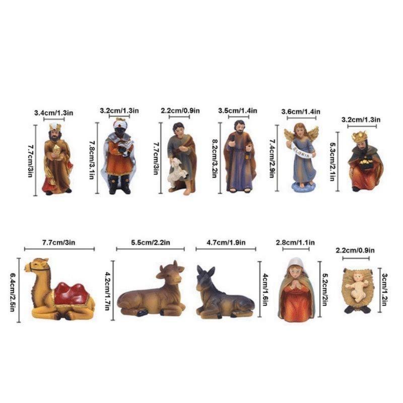 11pcs/set Nativity Scene Set Christmas Ornament Baby Jesus Statue Christmas Decoration Indoor Nativity Crib Manger Figurines