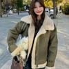 Vintage Green Suede Locomotive Lamb Fur Fur Jacket Women's Clothing Autumn and Winter Thickened Stand-up Collar Fur Integrated