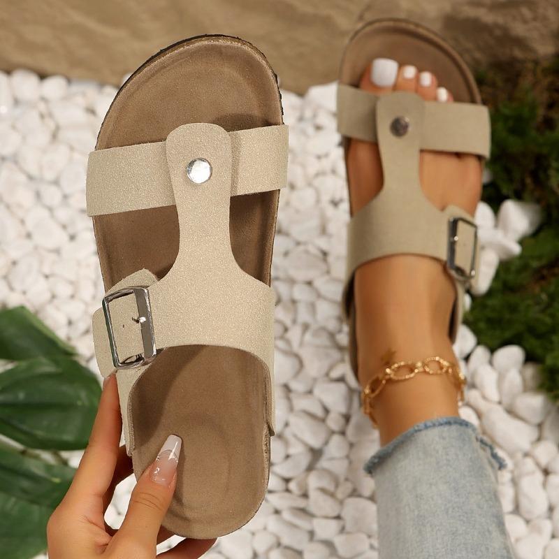 2024 Summer Hot Selling High Quality Women's Shoes Fashionable Open Toe Solid Color Low Heel Buckle Roman Women's Flat Slippers