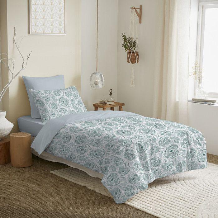 Complete Reversible Duvet Cover Pack for 90 X 190 Cm Bed Agathe Celadon