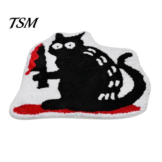 Waterproof Non-slip Rug Halloween Pumpkin Bath Mat, Bathroom with Backing, Cozy Soft Bedroom Accent Mat Absorbent Black Cat for Home Entrance Pattern