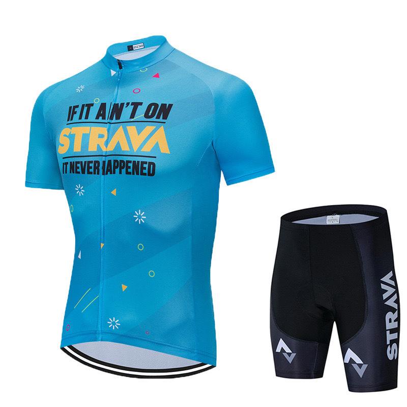 New Strava Cycling Suit Men's Outdoor Sports Cycling Short Sleeve Strap Shorts Set
