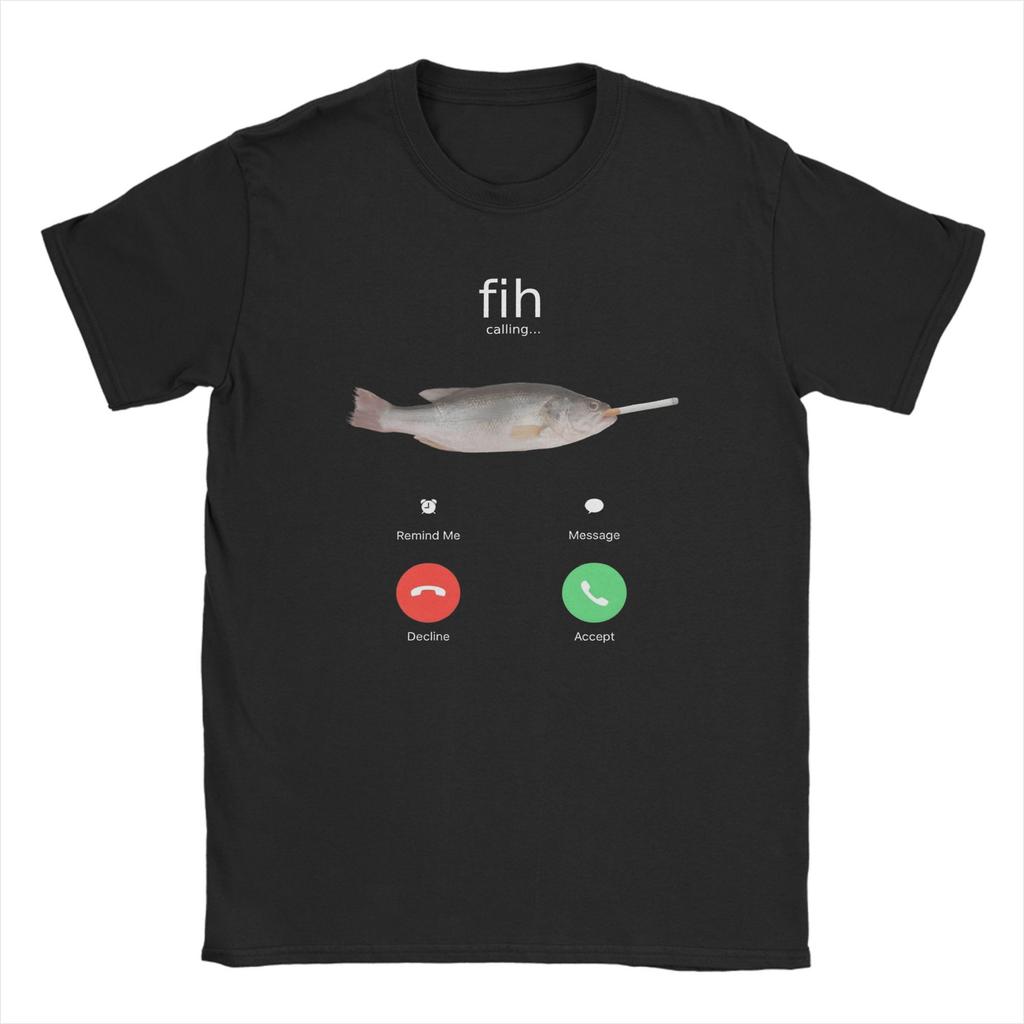 Новинка Футболки Fih Calling для мужчин с круглым вырезом из чистого хлопка Футболка Рыба курит с коротким рукавом Графическая одежда