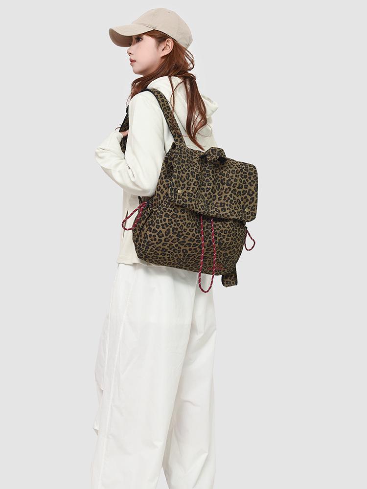 Модный ретро-рюкзак из парусины с леопардовым принтом и завязками, 2025 год - большая вместимость