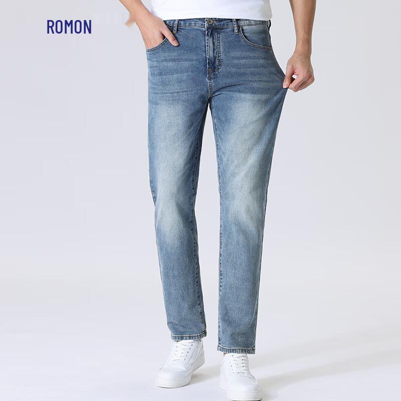 ROMON Мужские прямые джинсы из 95% гребенчатого хлопка с эластаном