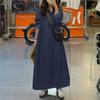 Women's Casual Denim Maxi Dress Roll-Up Sleeve Lapel Button Up Shirt Dress Loose Fit Long Jeans Dress