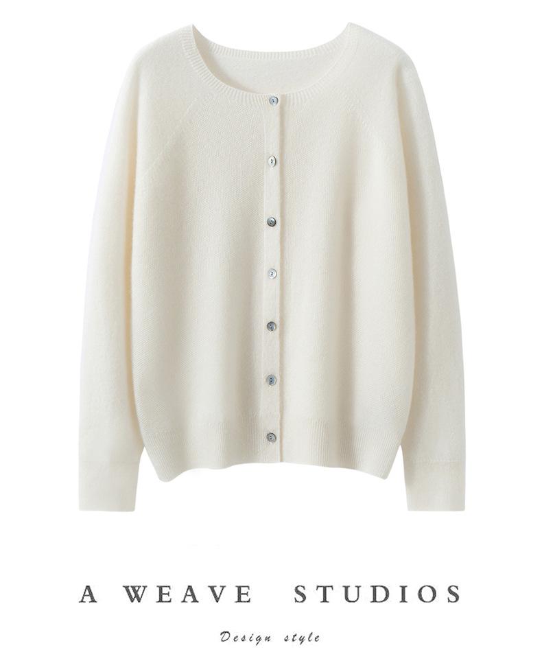 2025 Women's Cashmere Round Neck Cardigan: Solid Color, Loose Knit, Long Sleeve