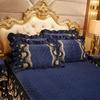 Luxury Velvet Quilted Bedspread Queen King Size Thick Plush Lace Embroidery Short Bed Skirt No Pillowcase