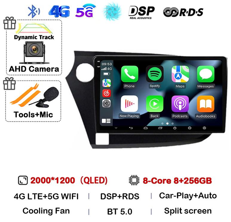 Android 14 Carplay Auto Автомагнитола для Honda Insight 2 2009 2010 2011 2012 2013 2014 Стерео Видео Мультимедийный Плеер GPS WIFI 4G