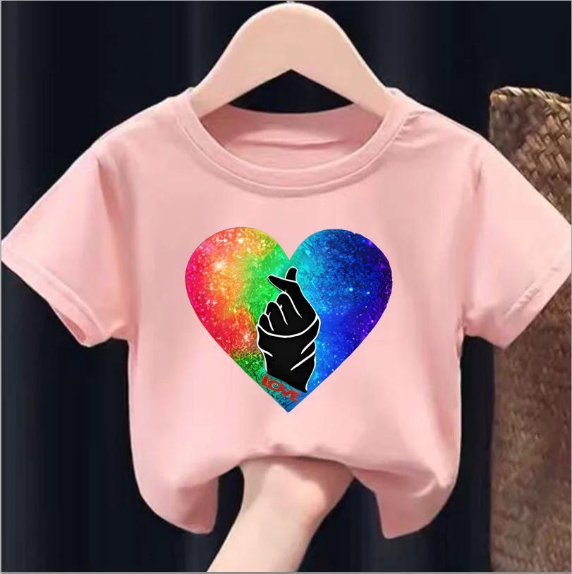 Children Short Sleeve Tops Funny Heart Shaped Design Tshirt Girls Spring Party Dresses Kid Lovely Tees Girl Clothes