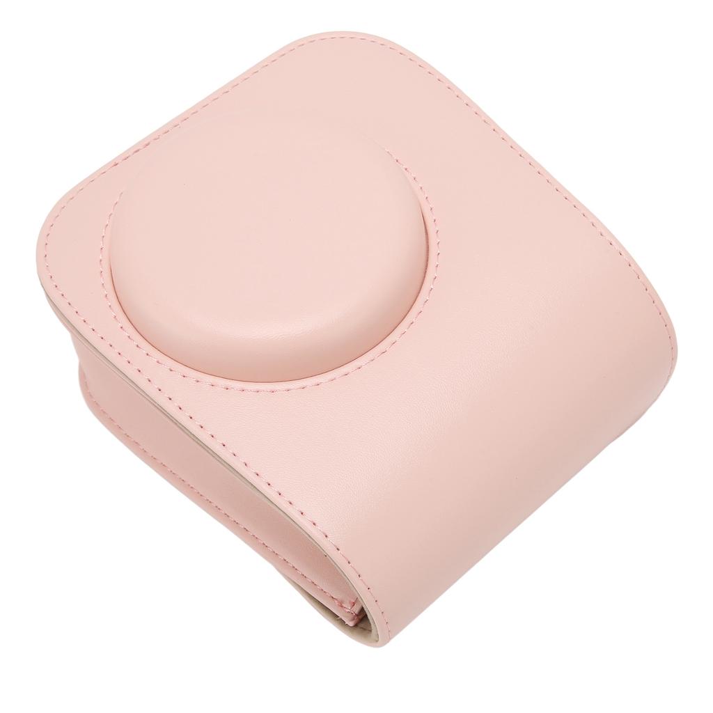 Protective Camera Case PU Leather Pure Color Camera Carrying Bag with Adjustable Strap for Camping Travel Pink