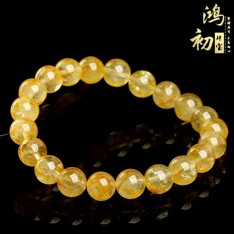 Браслет из натурального желтого топаза Hongchu Crystal, круглые бусины, браслет из бусин желтого топаза, прямой