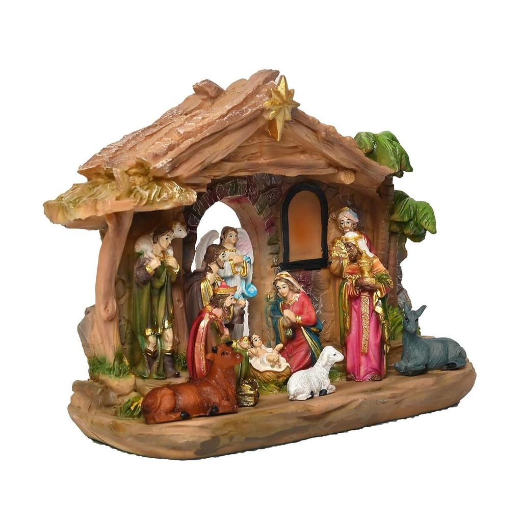 НОВЫЙ комплект для детской кроватки, идеальный для рождественского подарка | Декор (Пакет - Мария, Иосиф, Младенец Иисус, Ангел, 3 волхва, Пастух, 7 животных (6 в (Детская кроватка с набором)