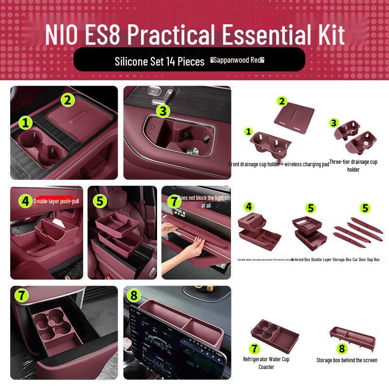 Nio ES8 Console Silicone Pad & Storage Box Set - Fits 26 Model Accessories for Interior Decoration.