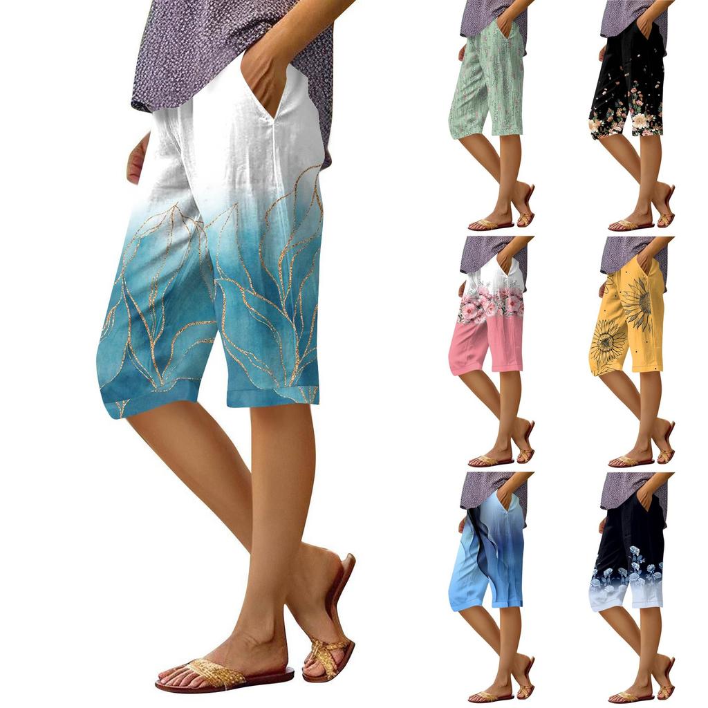 Женские брюки с принтом, модные повседневные шорты с карманами и эластичной резинкой на талии