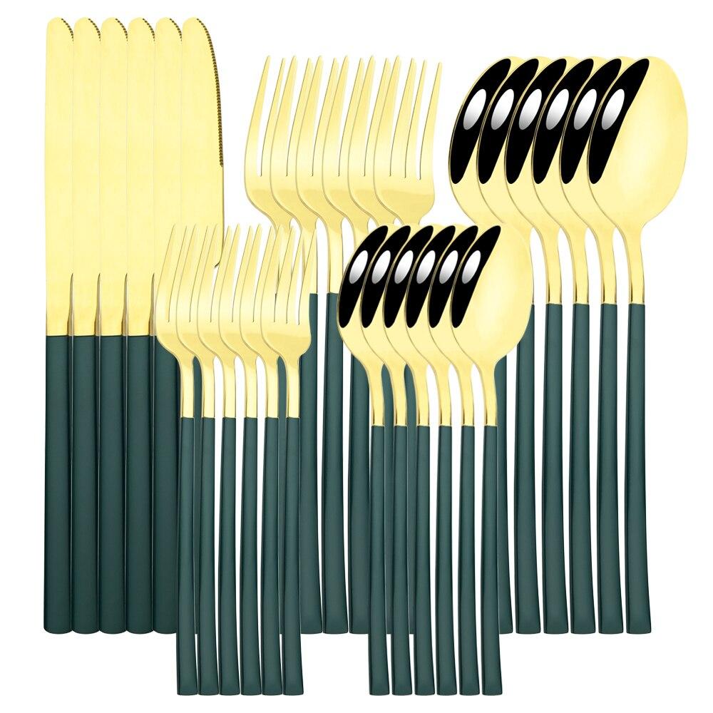 30 шт., набор столовых приборов в стиле вестерн, черное золото, набор столовых приборов из нержавеющей стали, нож, десертная вилка, ложка, набор столовых приборов, столовое серебро