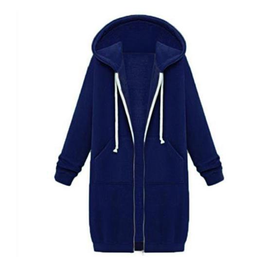 Women Sweatshirt Coat Hooded Adjustable Drawstring Long Sleeve Coat with Pockets Solid Color Mid-length Outerwear