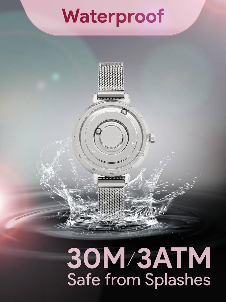 Женские магнитные кварцевые часы EUTOUR, Минималистичные повседневные аналоговые часы, Стильные, Водонепроницаемые, 36 мм, Серебристый циферблат, Серебристый браслет из нержавеющей стали, Сетчатый