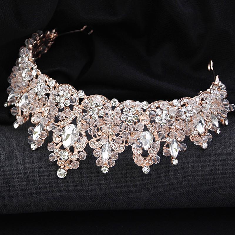 Luxury Rose Golden Colors Tiaras and Crowns Wedding Hair Jewelry Pageant Crown Bridal Tiara for Party Birthday Pageant