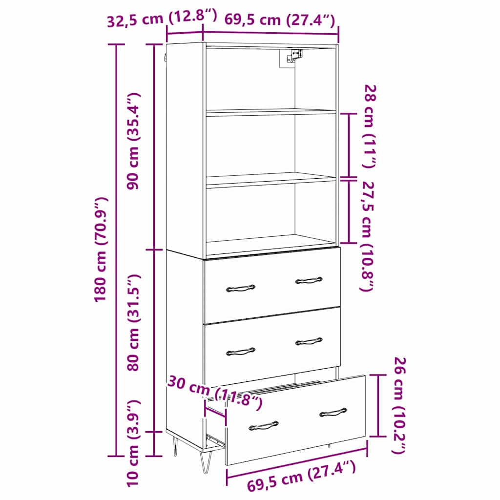 Highboard 2 pcs Black Oak Effect Wood Based Panel